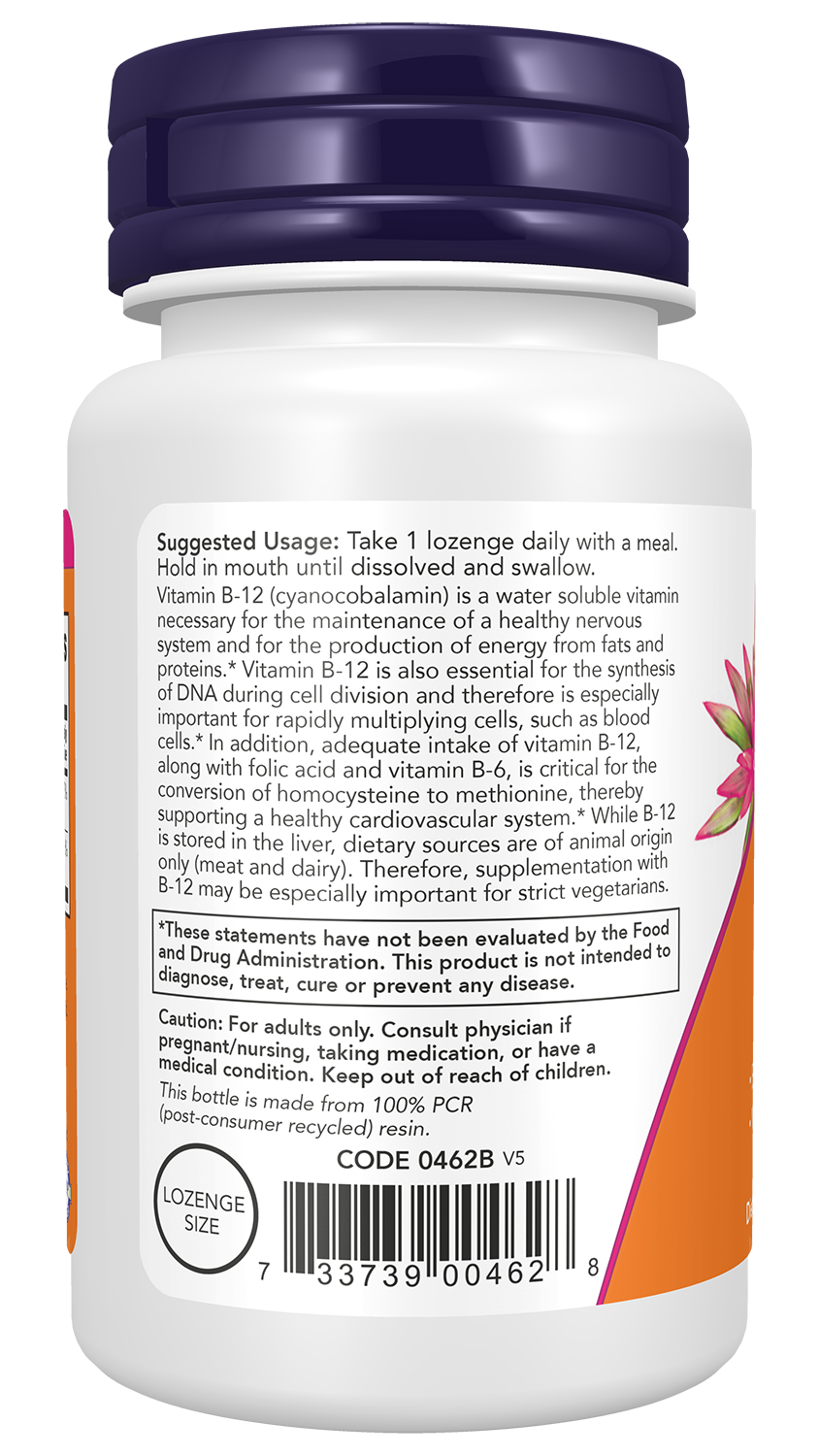 NOW Supplements, Vitamin B-12 5,000 mcg, With Folic Acid, 60 Lozenges