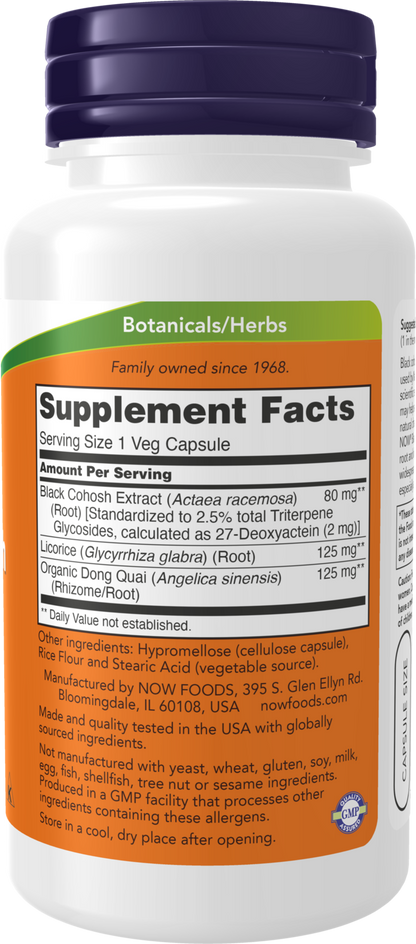 NOW Supplements, Black Cohosh Root 80 mg, Licorice & Dong Quai, 90 Veg Caps