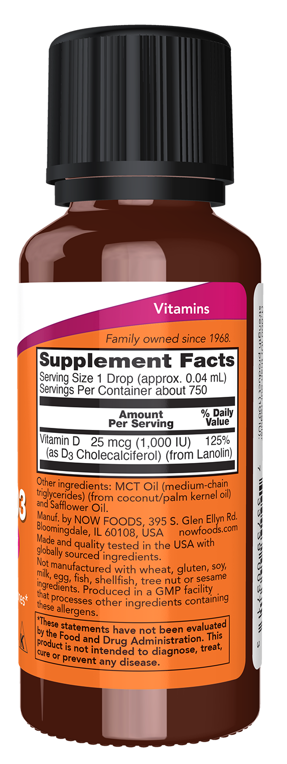 NOW Supplements, Liquid Vitamin D-3, Structural Support*, 1 oz