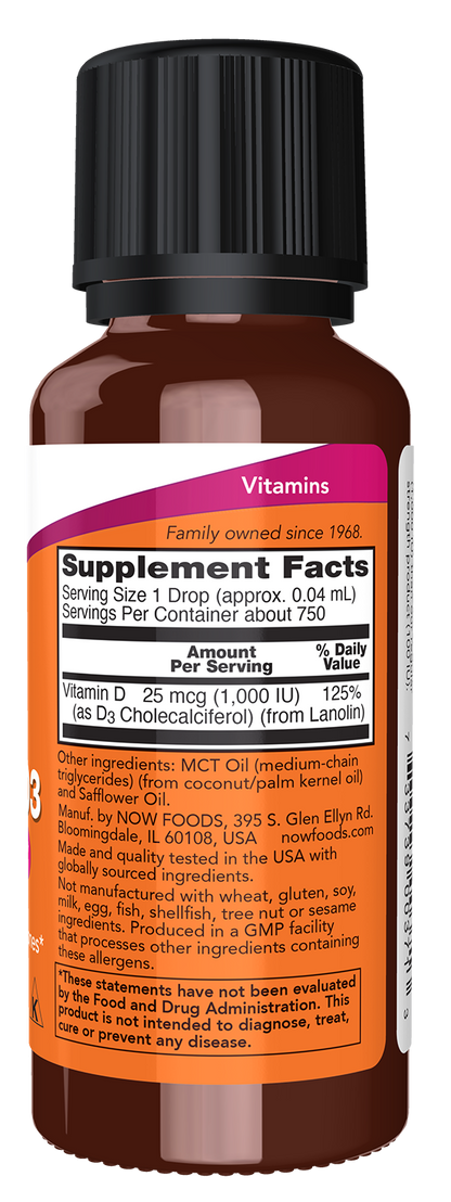 NOW Supplements, Liquid Vitamin D-3, Structural Support*, 1 oz