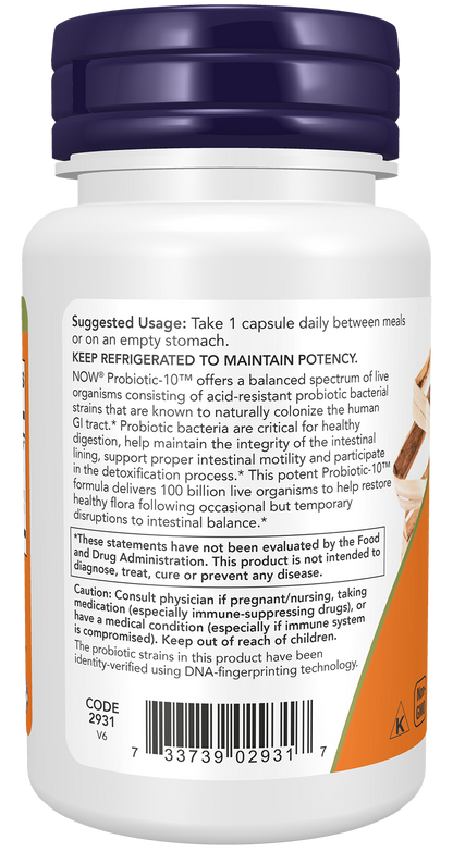 NOW Supplements, Probiotic-10™, 100 Billion, with 10 Strains, 30 Veg Caps