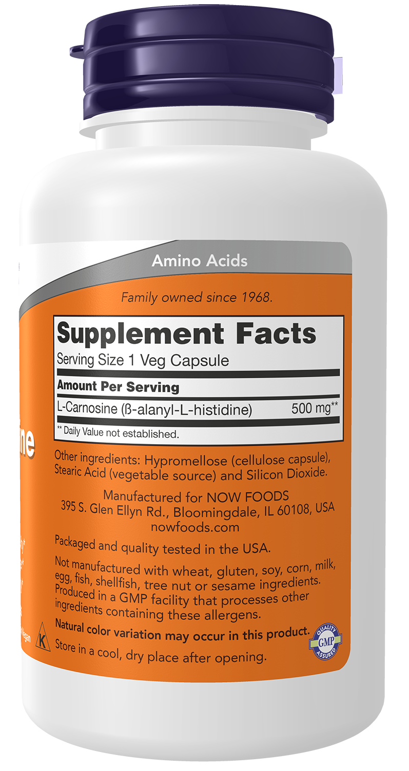 NOW Supplements, L-Carnosine 500 mg, Healthy Aging*, 100 Veg Caps