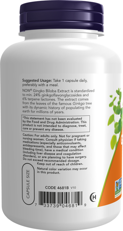 NOW Supplements, Ginkgo Biloba 120 mg, Double Strength, 200 Veg Caps