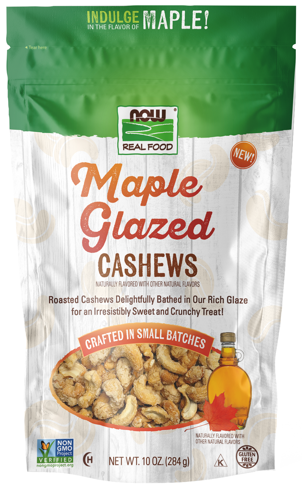 NOW Foods, Maple Glazed Cashews, Non-GMO Verified, 10 oz. bag