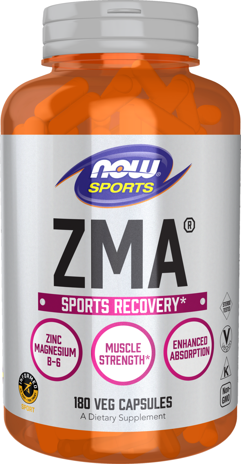 NOW Sports, ZMA, Enhanced Absorption, Sports Recovery*, 180 Veg Caps