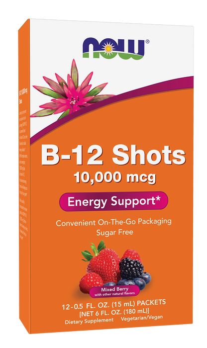 NOW Supplements, B-12 10,000 mcg Shots, Sugar Free, 0.5 fl. oz, 12/Box