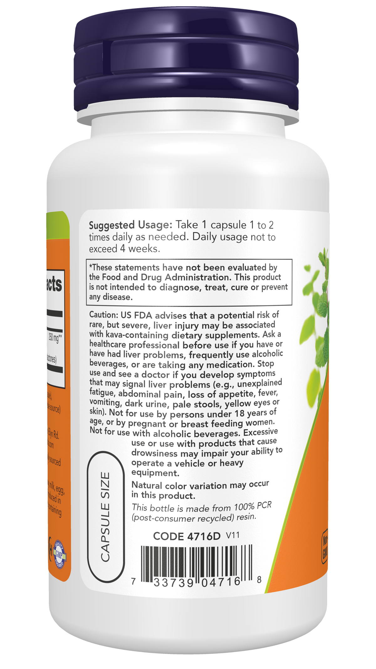 NOW Supplements, Kava Kava Extract Extract, 30% Kavalactones, 60 Veg Caps