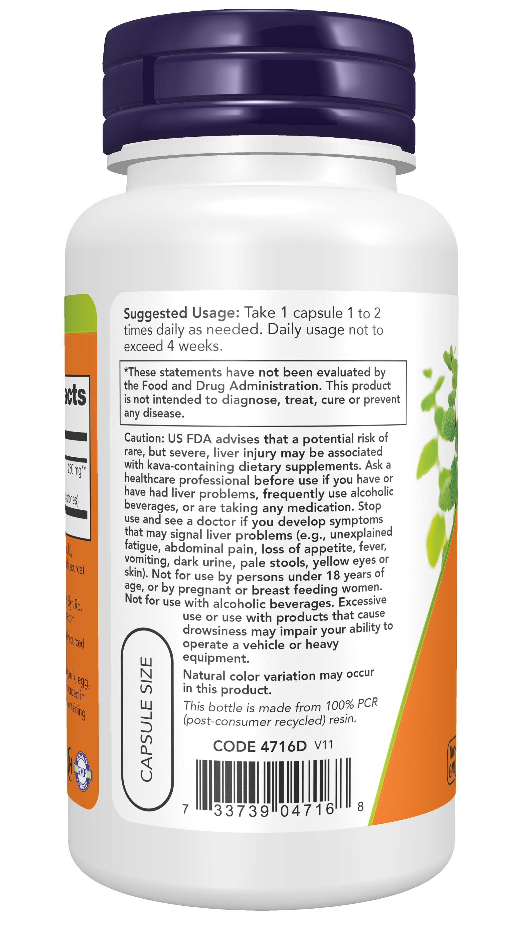 NOW Supplements, Kava Kava Extract Extract, 30% Kavalactones, 60 Veg Caps
