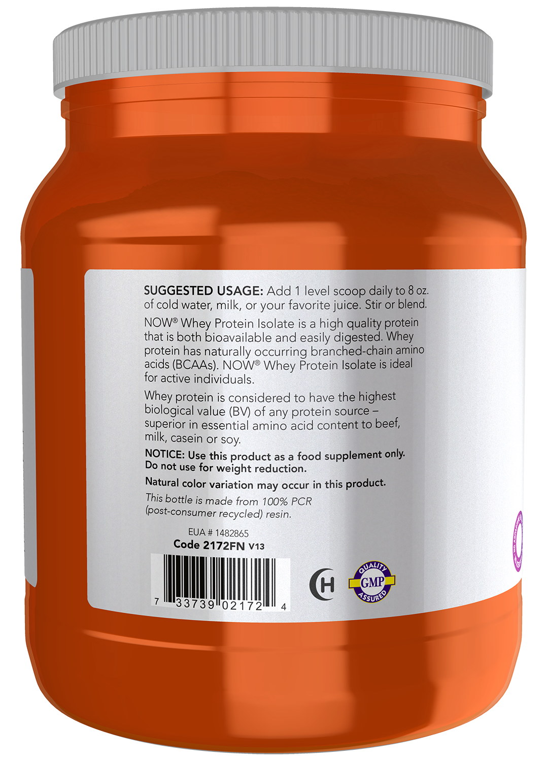 NOW Sports, Whey Protein Isolate 24 g With BCAAs, Unflavored Powder, 1.2 lb