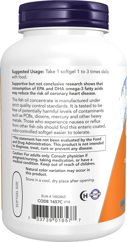 NOW Supplements, Omega-3 180 EPA / 120 DHA, Enteric Coated, 180 Softgels
