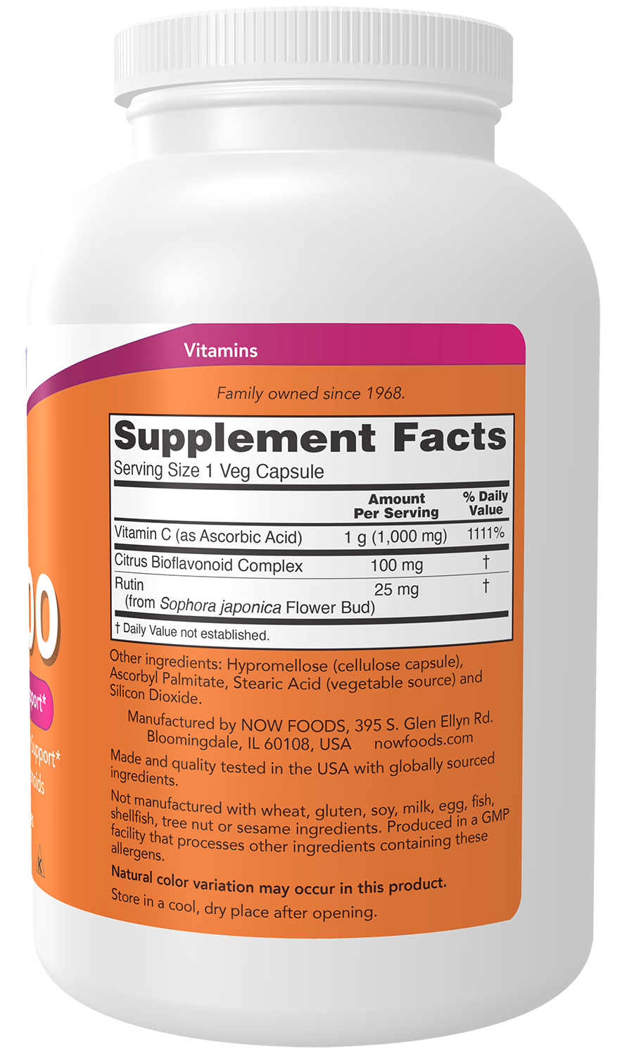 NOW Supplements, Vitamin C-1,000 with 100 mg of Bioflavonoids, 500 Veg Caps