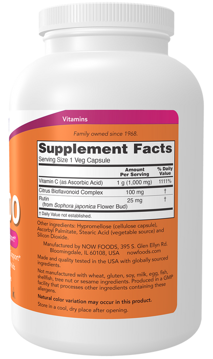 NOW Supplements, Vitamin C-1,000 with 100 mg of Bioflavonoids, 500 Veg Caps
