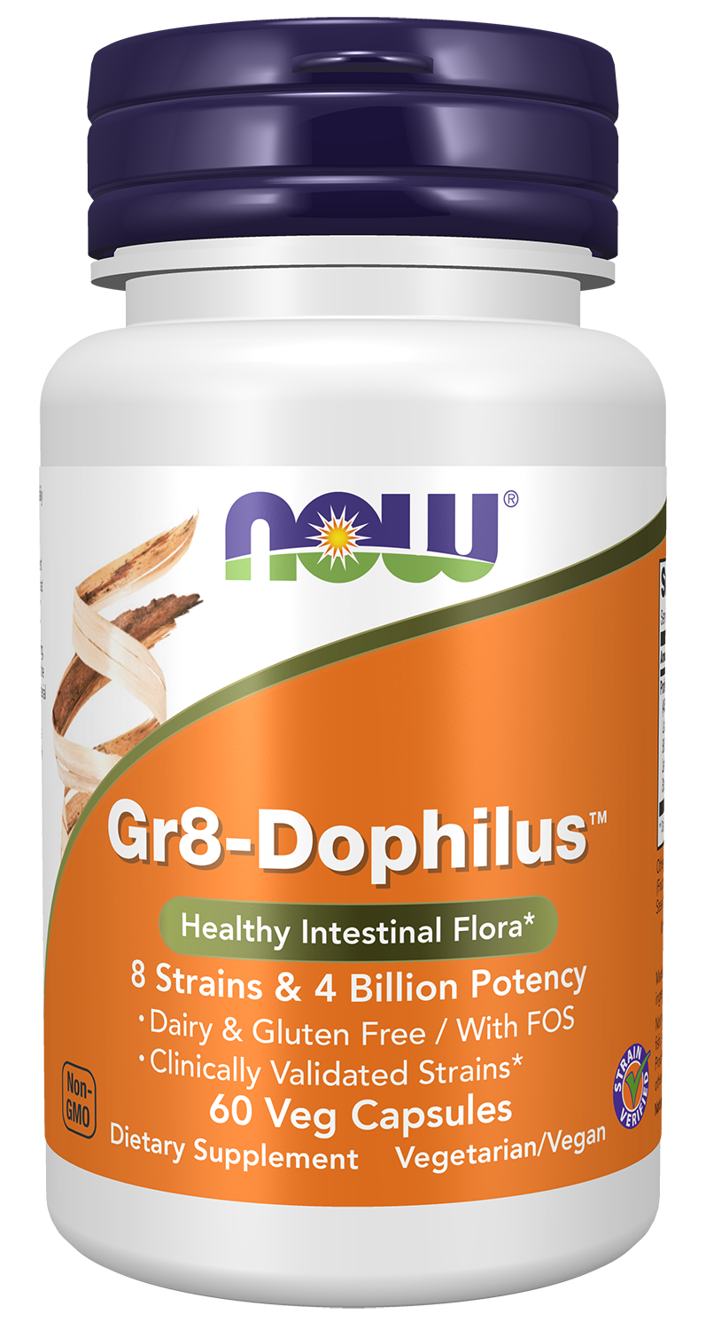 NOW Supplements, Gr8-Dophilus™ 8 Strains & 4 Billion Potency, 60 Veg Caps