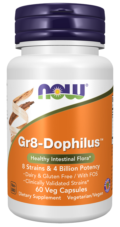 NOW Supplements, Gr8-Dophilus™ 8 Strains & 4 Billion Potency, 60 Veg Caps
