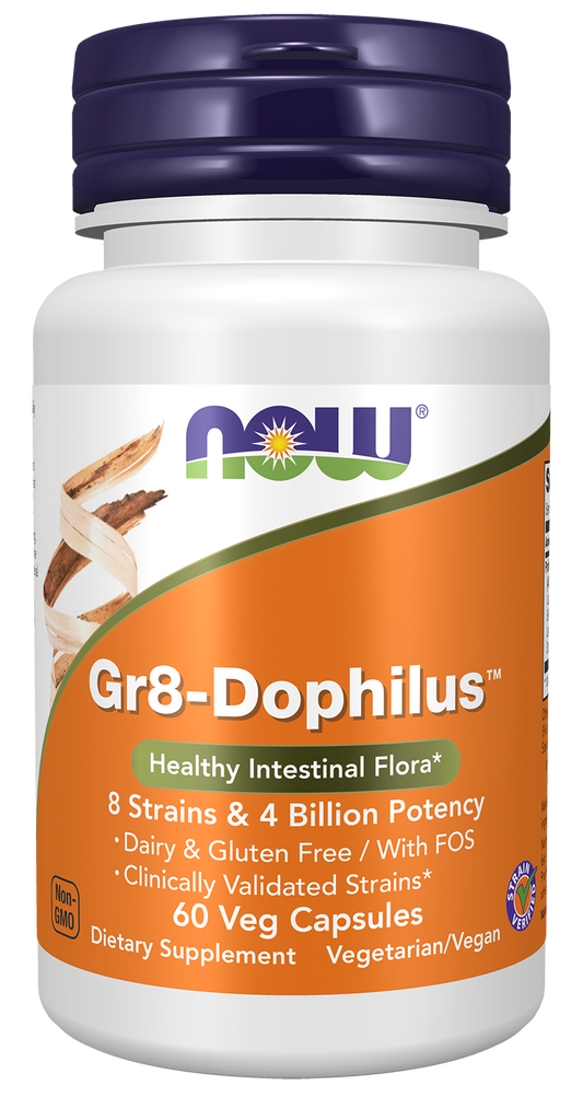 NOW Supplements, Gr8-Dophilus™ 8 Strains & 4 Billion Potency, 60 Veg Caps