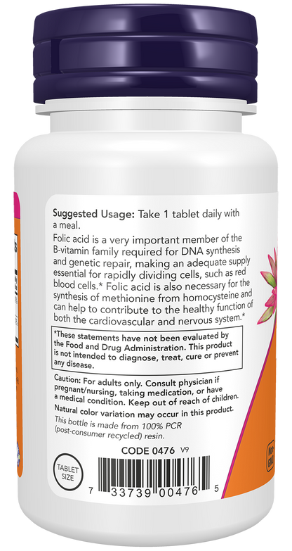 NOW Supplements, Folic Acid 800 mcg + B-12 25 mcg, B-Complex Vit, 250 Tabs