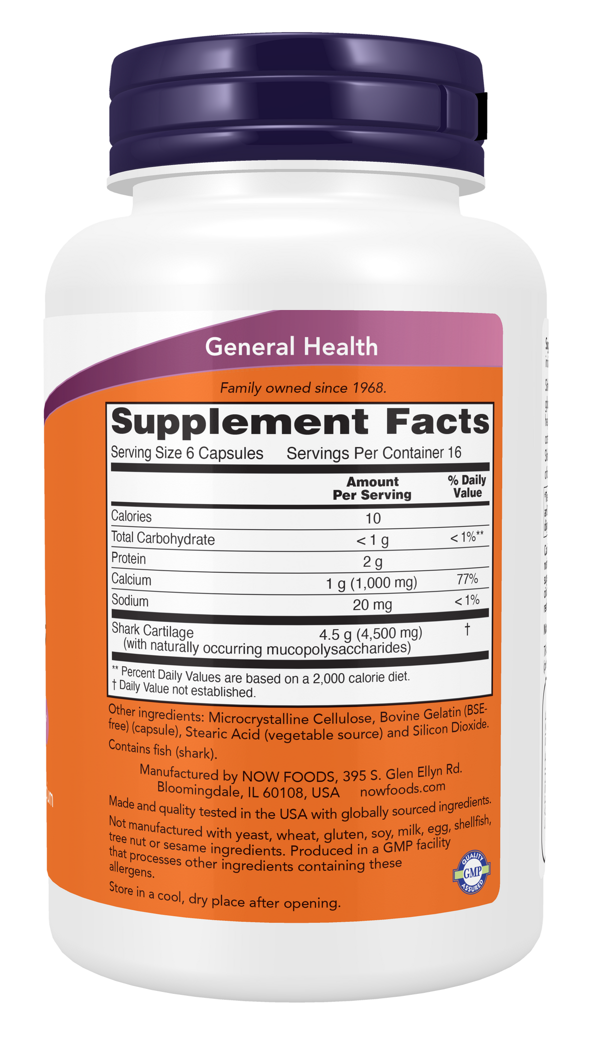 NOW Supplements, Shark Cartilage 750 mg with Naturally occurring Mucopolysaccharides and Calcium, 100 Capsules