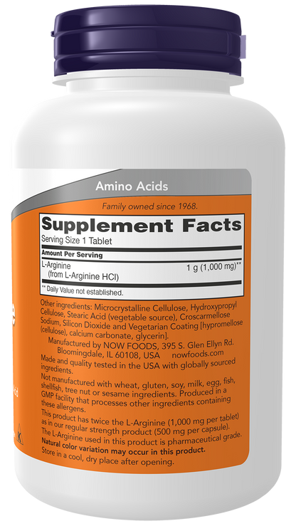 NOW Supplements, L-Arginine 1,000 mg, Amino Acid, 120 Tabs