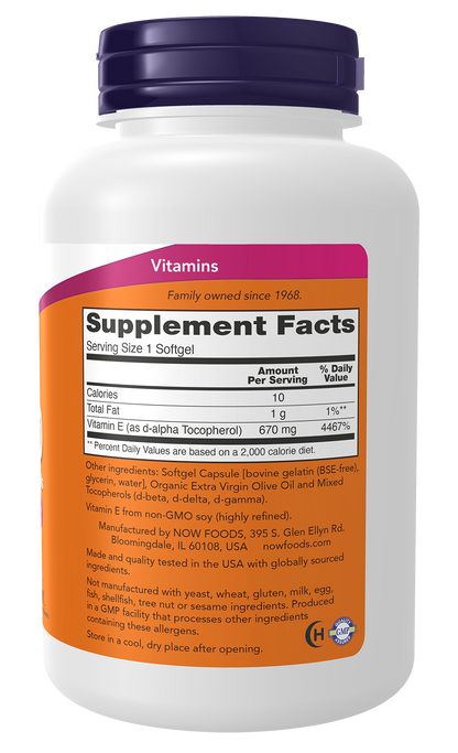 NOW Supplements, Vitamin E-1,000 IU Mixed Tocopherols, 100 Softgels
