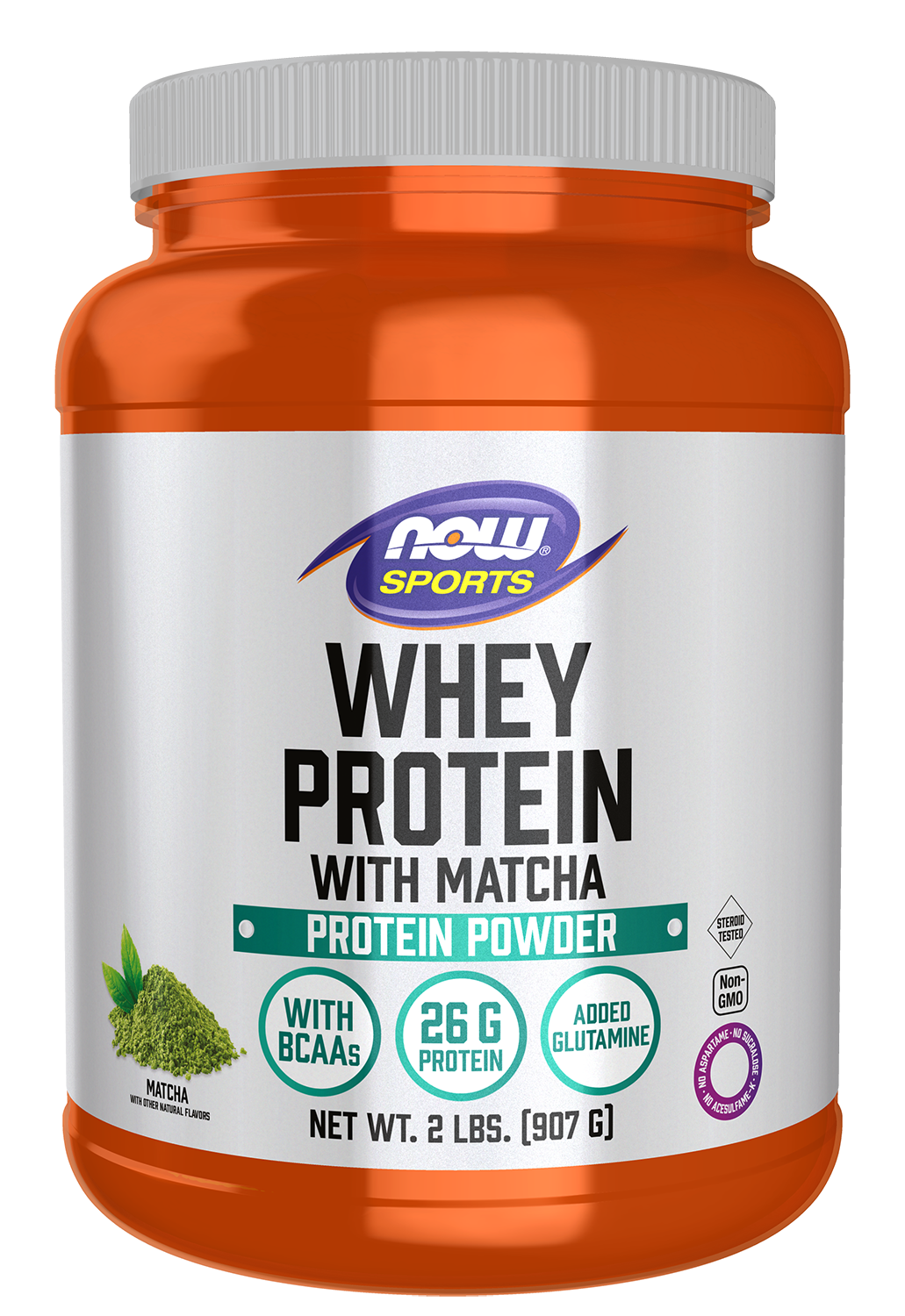 NOW Sports, Whey Protein 26 g With BCAAs, Matcha Powder, 2 lbs