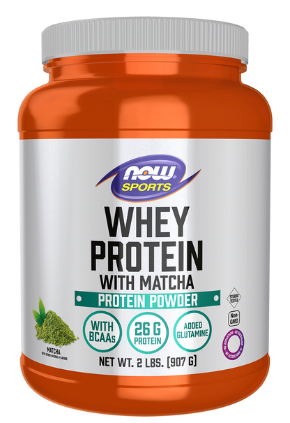 NOW Sports, Whey Protein 26 g With BCAAs, Matcha Powder, 2 lbs