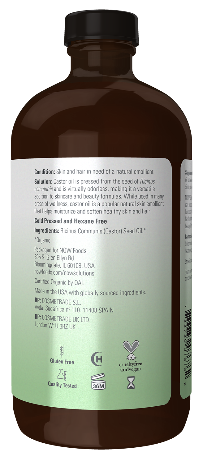 NOW Solutions, Organic Castor Oil, Multi-Purpose, 16 fl. oz