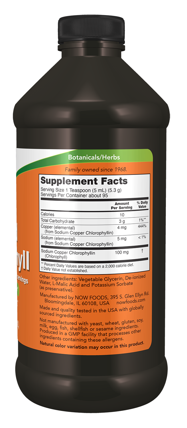 NOW Supplements, Unflavored Chlorophyll Liquid, 10mg per Teaspoon, 16 fl oz