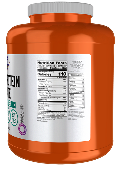 NOW Sports, Whey Protein Isolate 24 g With BCAAs, Unflavored Powder, 5 lbs