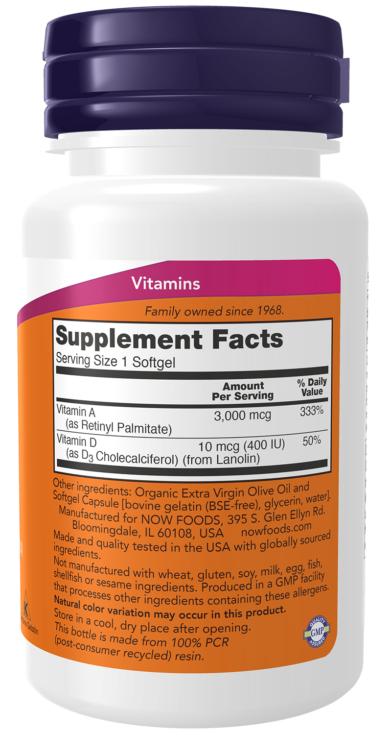 NOW Supplements, Vitamin A & D 10,000/400 IU, Eye Health*, 100 Softgels