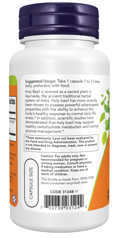NOW Supplements, Holy Basil Extract 500 mg, 90 Veg Caps