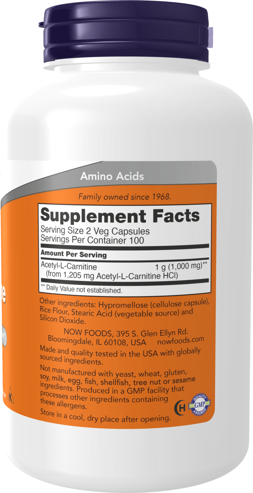 NOW Supplements, Acetyl-L Carnitine 500 mg, Brain Energy*, 200 Veg Caps