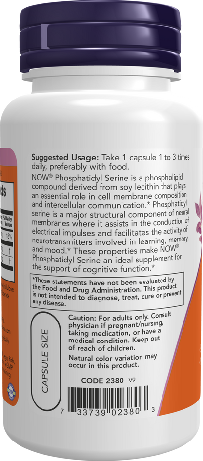 NOW Supplements, Phosphatidyl Serine 100 mg, 60 Veg Caps
