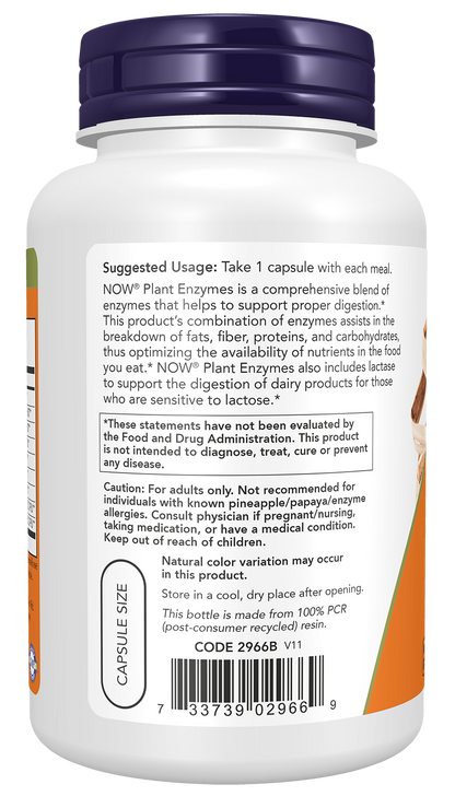 NOW Supplements, Plant Enzymes Lactase, Protease, Bromelain, 120 Veg Caps