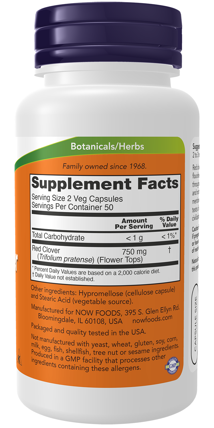 NOW Supplements, Red Clover 375 mg, Herbal Supplement, 100 Veg Caps