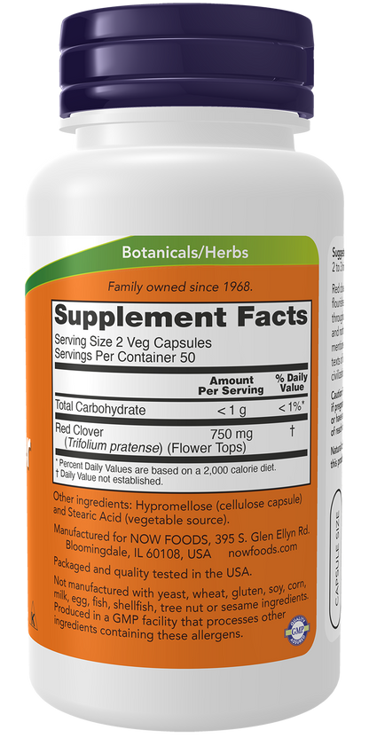 NOW Supplements, Red Clover 375 mg, Herbal Supplement, 100 Veg Caps