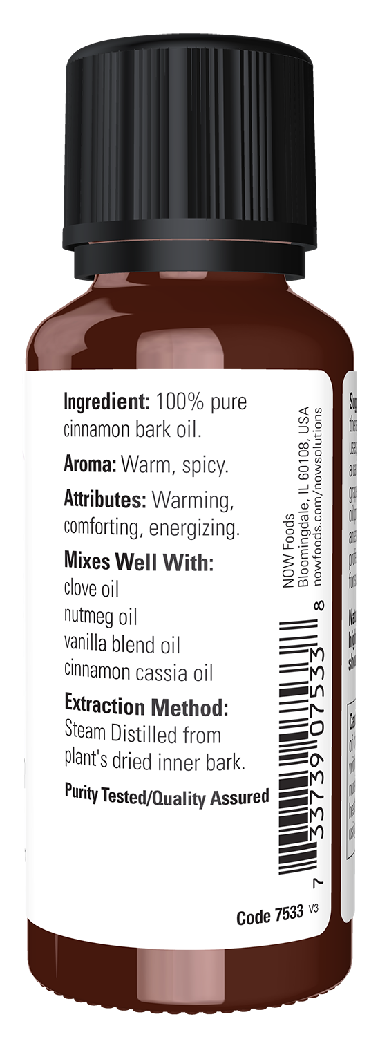 NOW Essential Oils, Cinnamon Bark Oil, Undiluted, Steam Distilled, 1 fl. oz