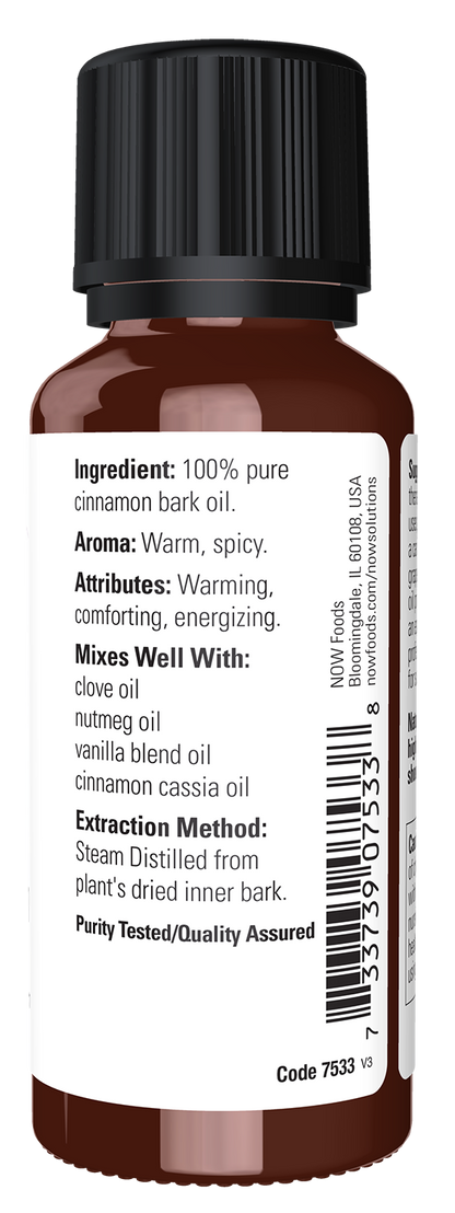 NOW Essential Oils, Cinnamon Bark Oil, Undiluted, Steam Distilled, 1 fl. oz