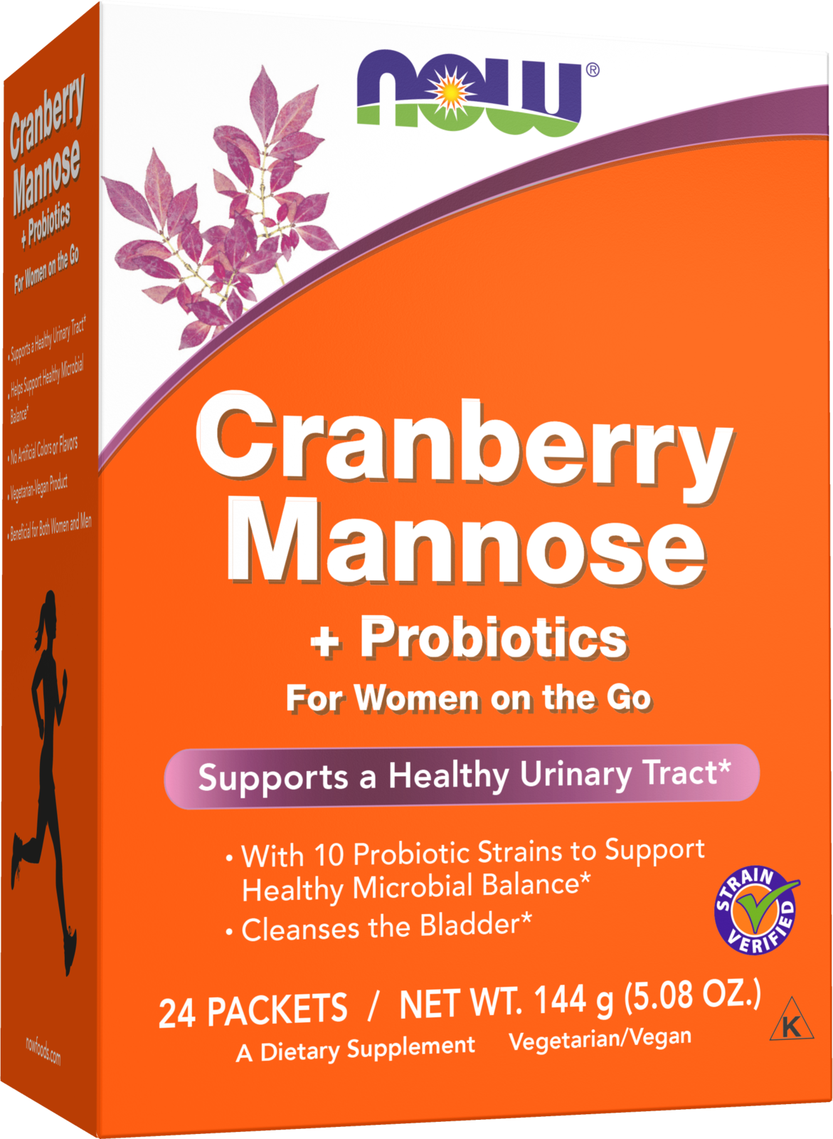 NOW Supplements, Cranberry Mannose + Probiotics with a blend of 10 Probiotic Bacterial Strains, 24/Box