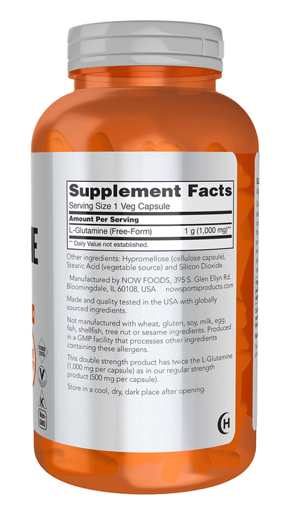 NOW Sports, L-Glutamine 1,000 mg, Double Strength, Amino Acid, 240 Veg Caps