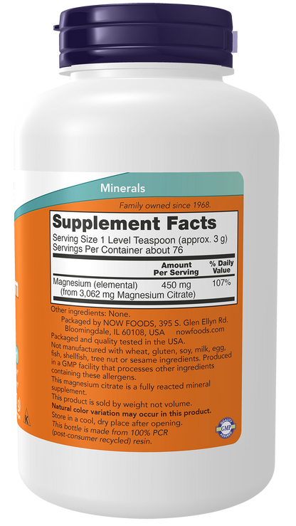 NOW Supplements, Magnesium Citrate Pure Powder, Enzyme Function*, 8 oz
