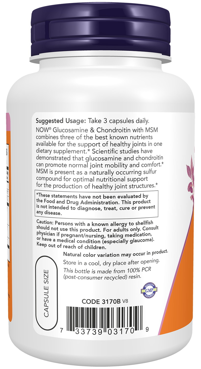 NOW Supplements, Glucosamine & Chondroitin with MSM, 90 Veg Caps