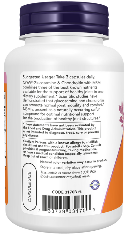 NOW Supplements, Glucosamine & Chondroitin with MSM, 90 Veg Caps