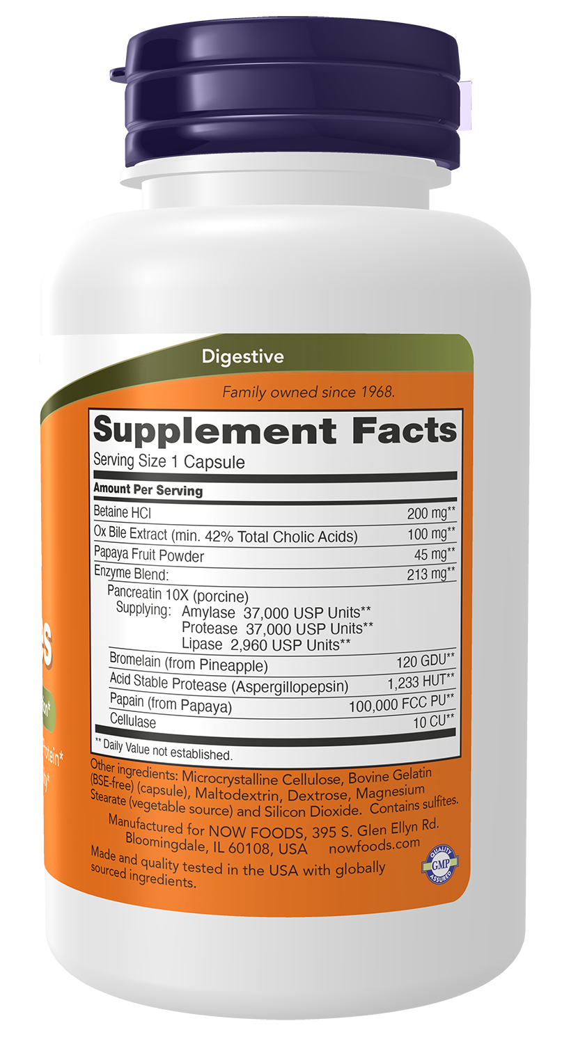 NOW Supplements, Super Enzymes, Formulated with Bromelain, Ox Bile, Pancreatin and Papain, Super Enzymes, 60 Capsules