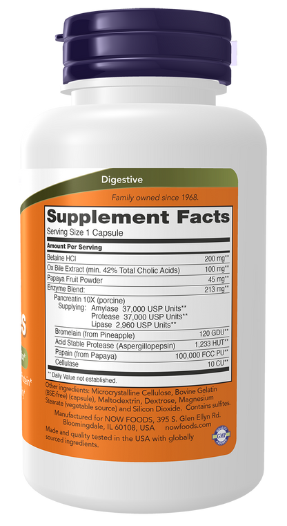 NOW Supplements, Super Enzymes, Formulated with Bromelain, Ox Bile, Pancreatin and Papain, Super Enzymes, 60 Capsules