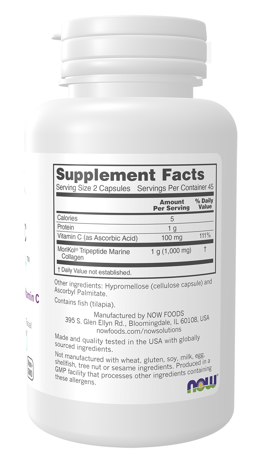 NOW Solutions, Aquatic Beauty+™, Marine Collagen and Vitamin C, 90 Caps