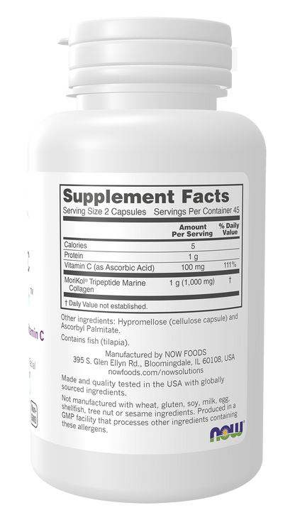 NOW Solutions, Aquatic Beauty+™, Marine Collagen and Vitamin C, 90 Caps