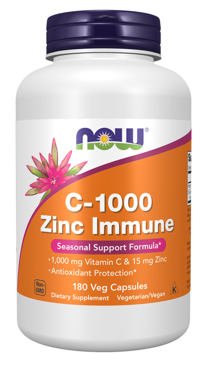 NOW Supplements, C-1000 & Zinc Immune, Seasonal Formula*, 180 Veg Caps