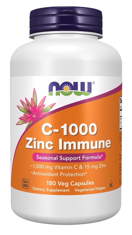 NOW Supplements, C-1000 & Zinc Immune, Seasonal Formula*, 180 Veg Caps