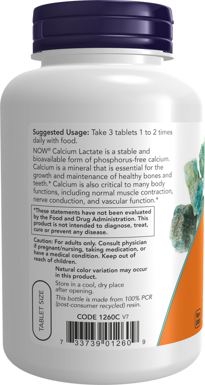 NOW Supplements, Calcium Lactate, Supports Bone Health*, 250 Tabs