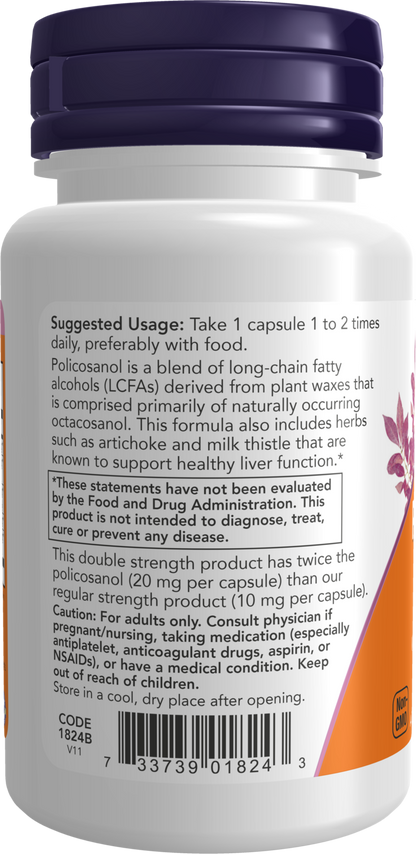 NOW Supplements, Policosanol 20 mg, Blend of LCFAs , 90 Veg Caps